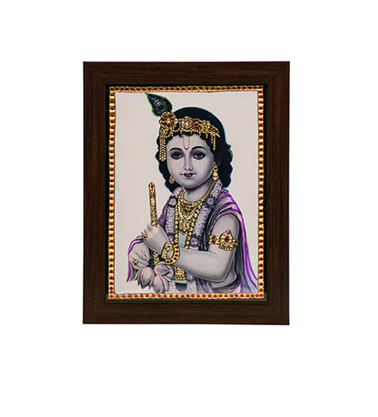 Black & White Krishna Acrylic Tanjore Painting