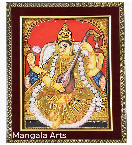 Saraswathi Tanjore Antique Finish Painting