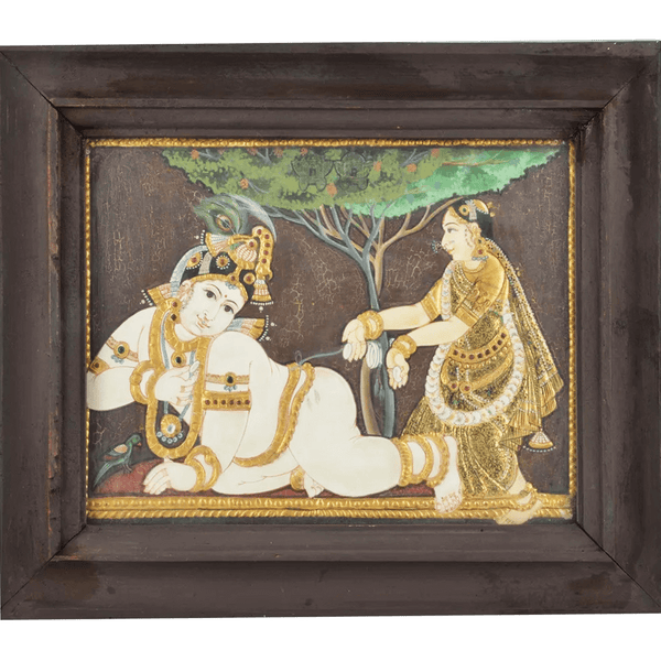 Mangala Art Baby Krishna Indian Traditional Tamil Nadu Culture Tanjore Painting - 32x26cms (12.5"x10.5")