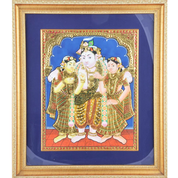 Mangala Art Bama Rukmani Krishna Indian Traditional Tamil Nadu Culture Tanjore Painting - 45x53cms (18"x21")