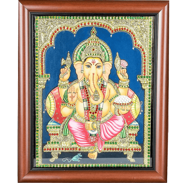 Mangala Art Ganesha Tanjore Paintings, Size:15x12 inches, Color:Multi