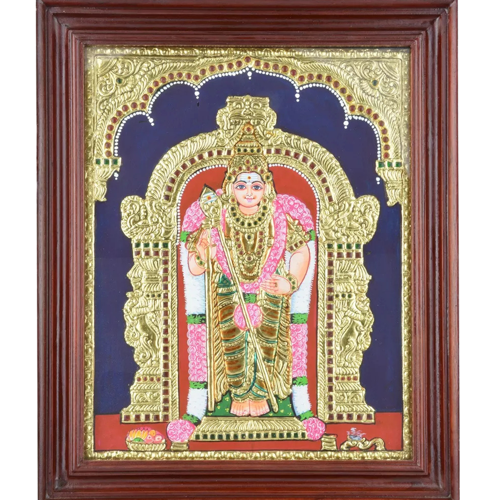 Mangala Art Murugan Indian Traditional Tamil Nadu Culture Tanjore Painting - 43x35cms (17"x14")