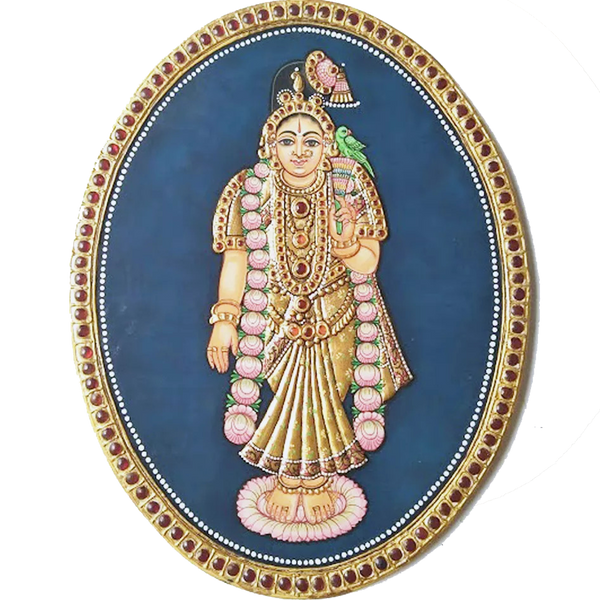 Oval Andal Antique Finish 24 Carat Gold Foil Tanjore Painting - 8"x10"