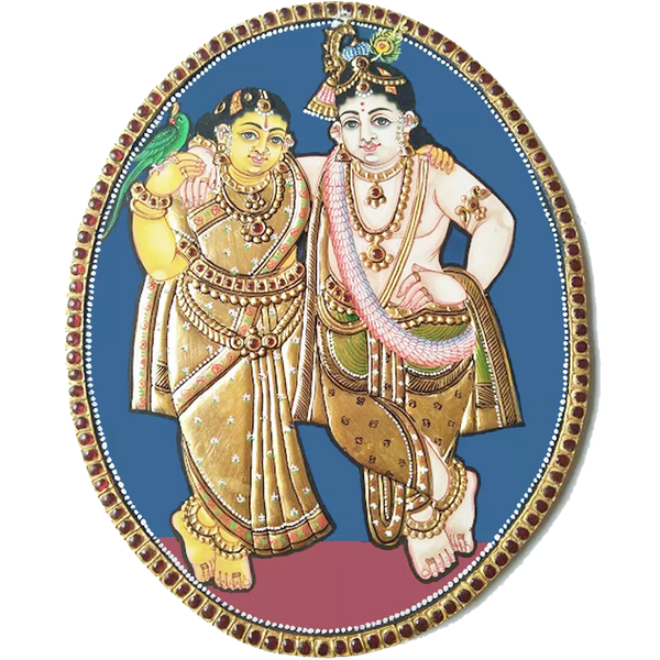 Oval Radha Krishna Antique Finish Tanjore Painting