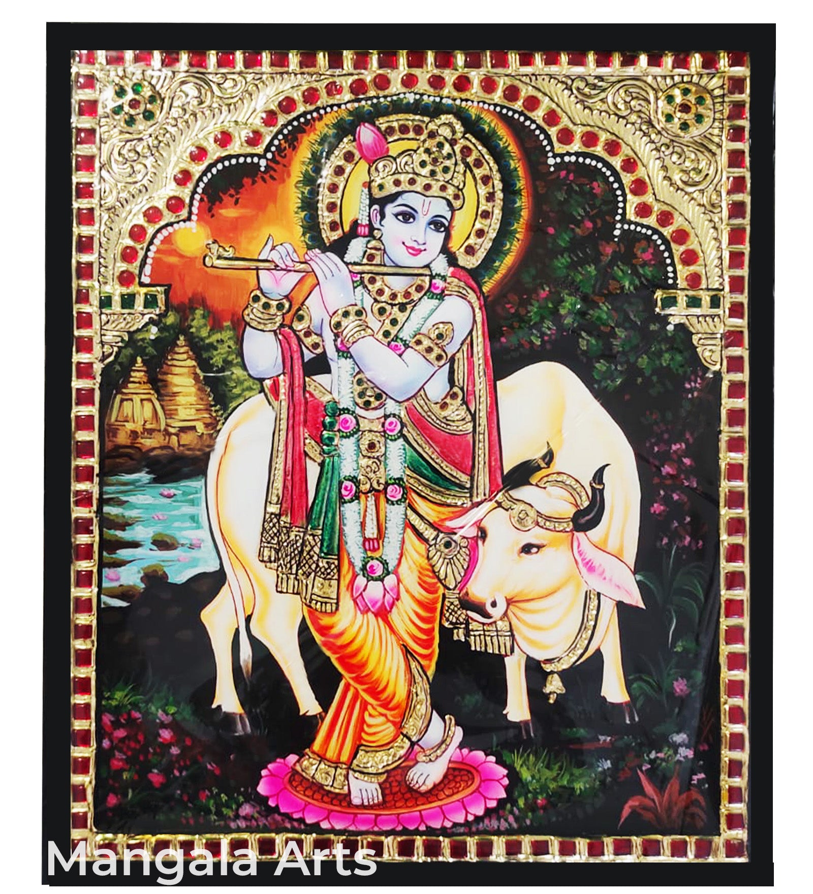 Krishna with Cow Tanjore Painting