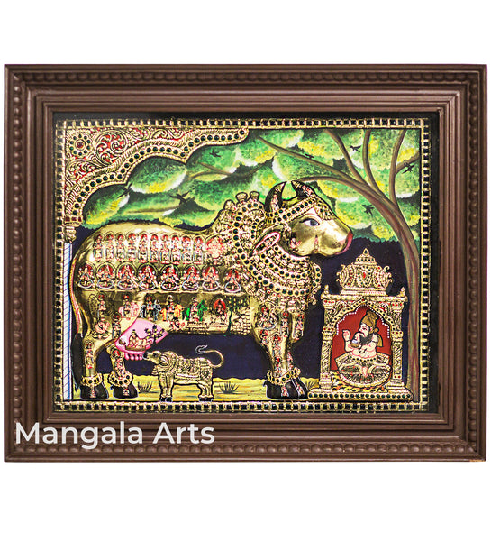 Kamadhenu Tanjore Painting with 3D Embossment