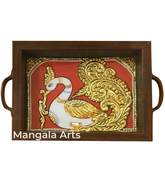 Peacock Tanjore Painting Tray