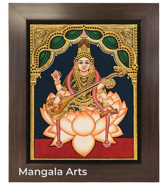 Velaithamari Saraswathi Antique Tanjore Painting