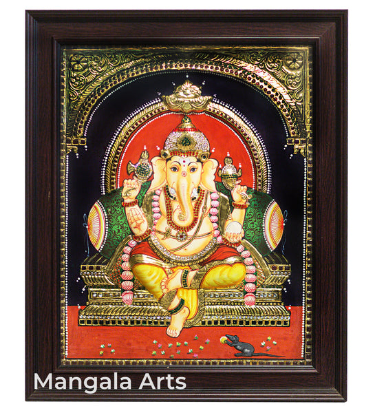 Ganesha Semi-Embossed Tanjore Painting