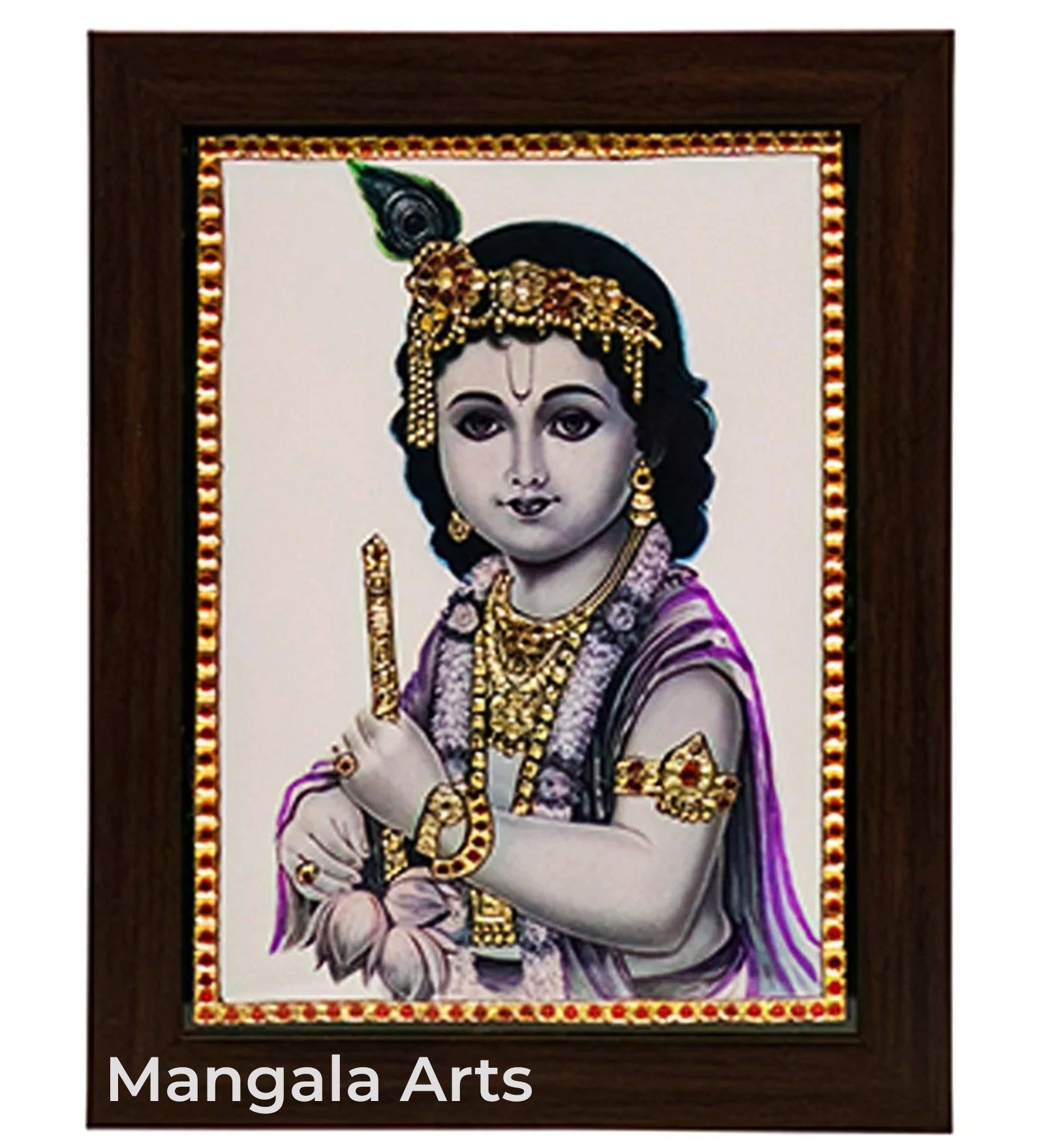 Black & White Krishna Acrylic Tanjore Painting