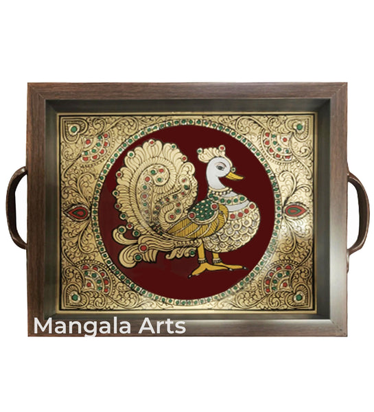 Peacock Tray Glass Painting