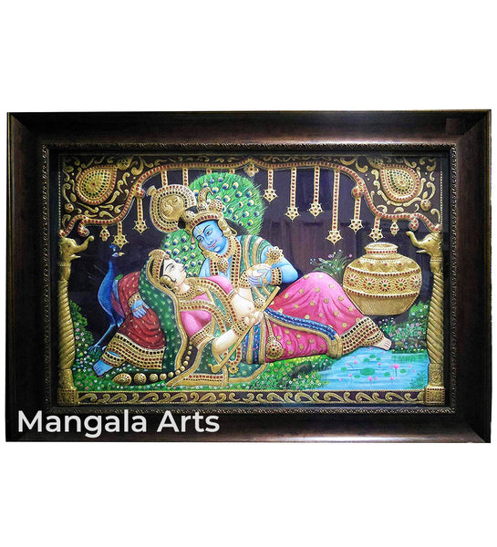 Radha Krishna 3D Super Embossed Antique Finish Tanjore Painting