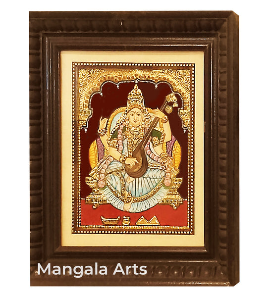 Saraswathi Tanjore Painting with Mani Frame