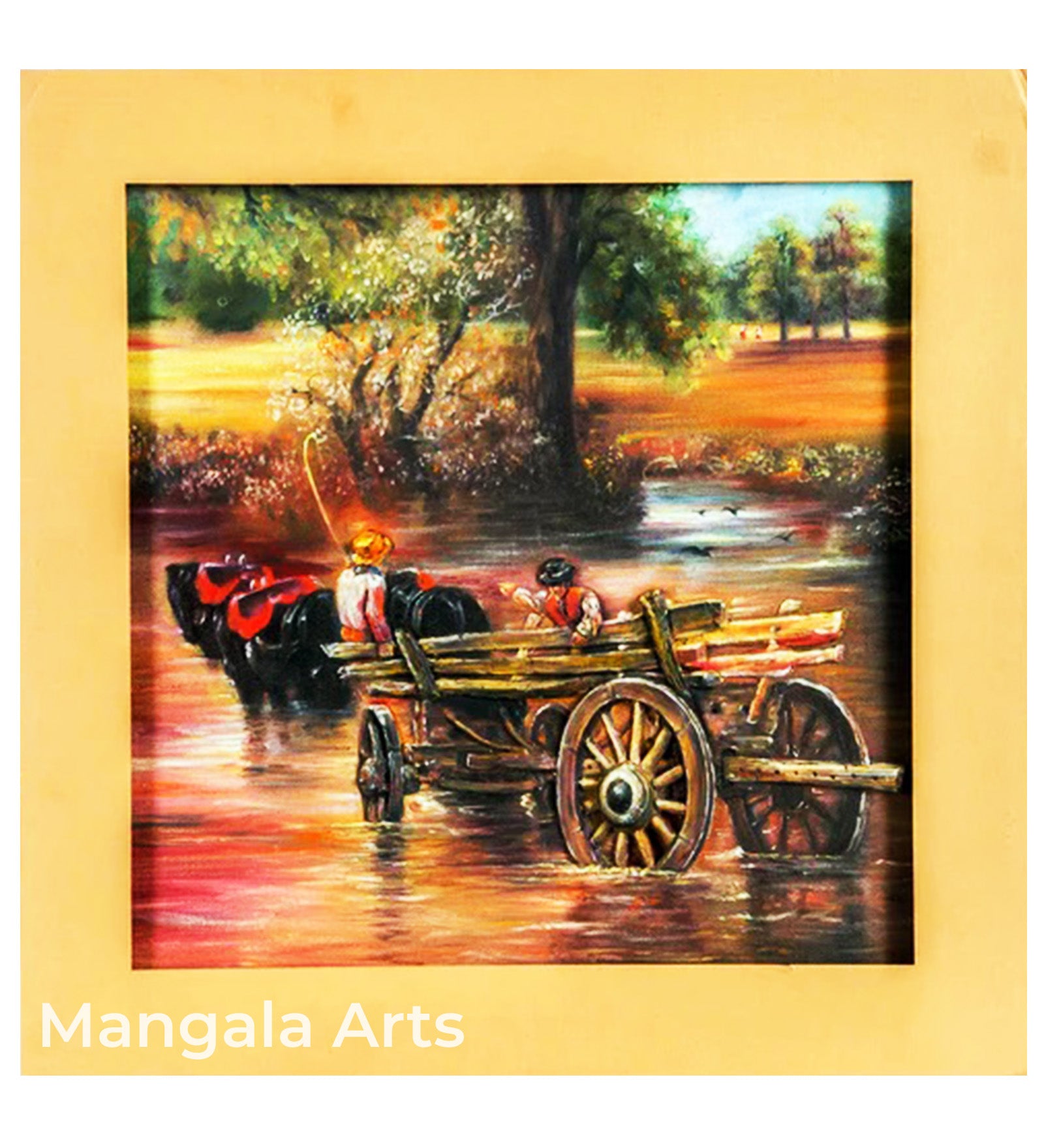 Bullock Cart Mural Work Wall Decor Canvas Oil Painting