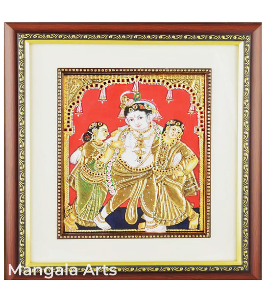 Krishna with Bama Rukmani Tanjore Painting