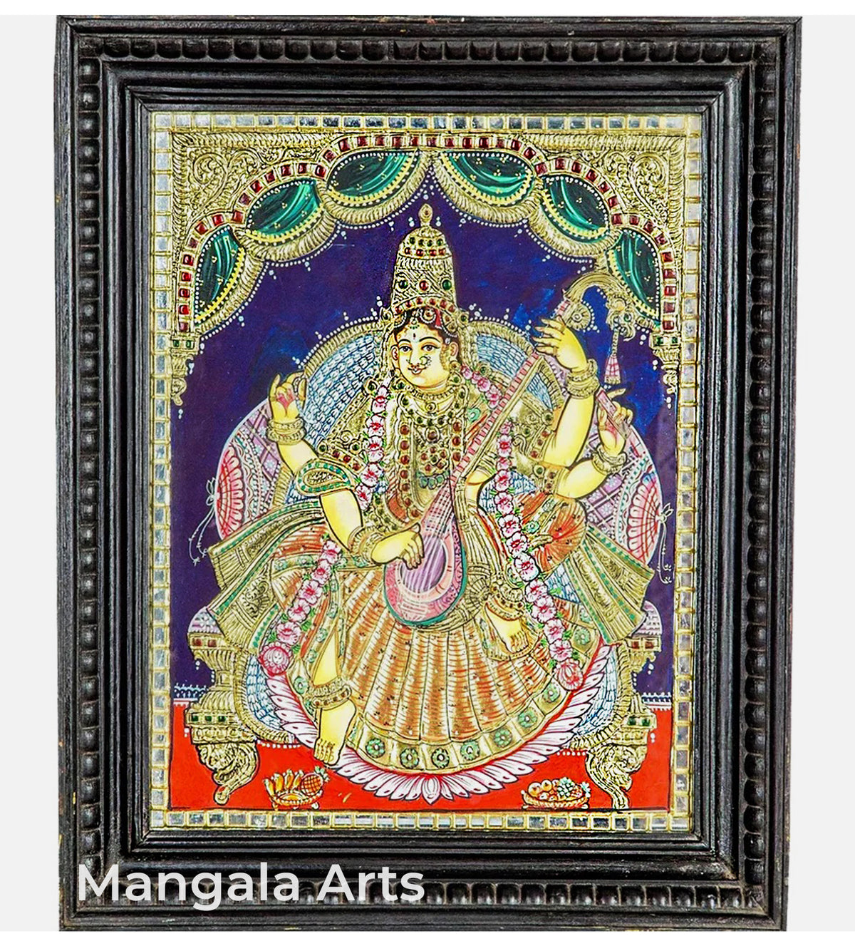 Saraswathi 24 Carat Gold Foil Tanjore Painting Mangala Arts