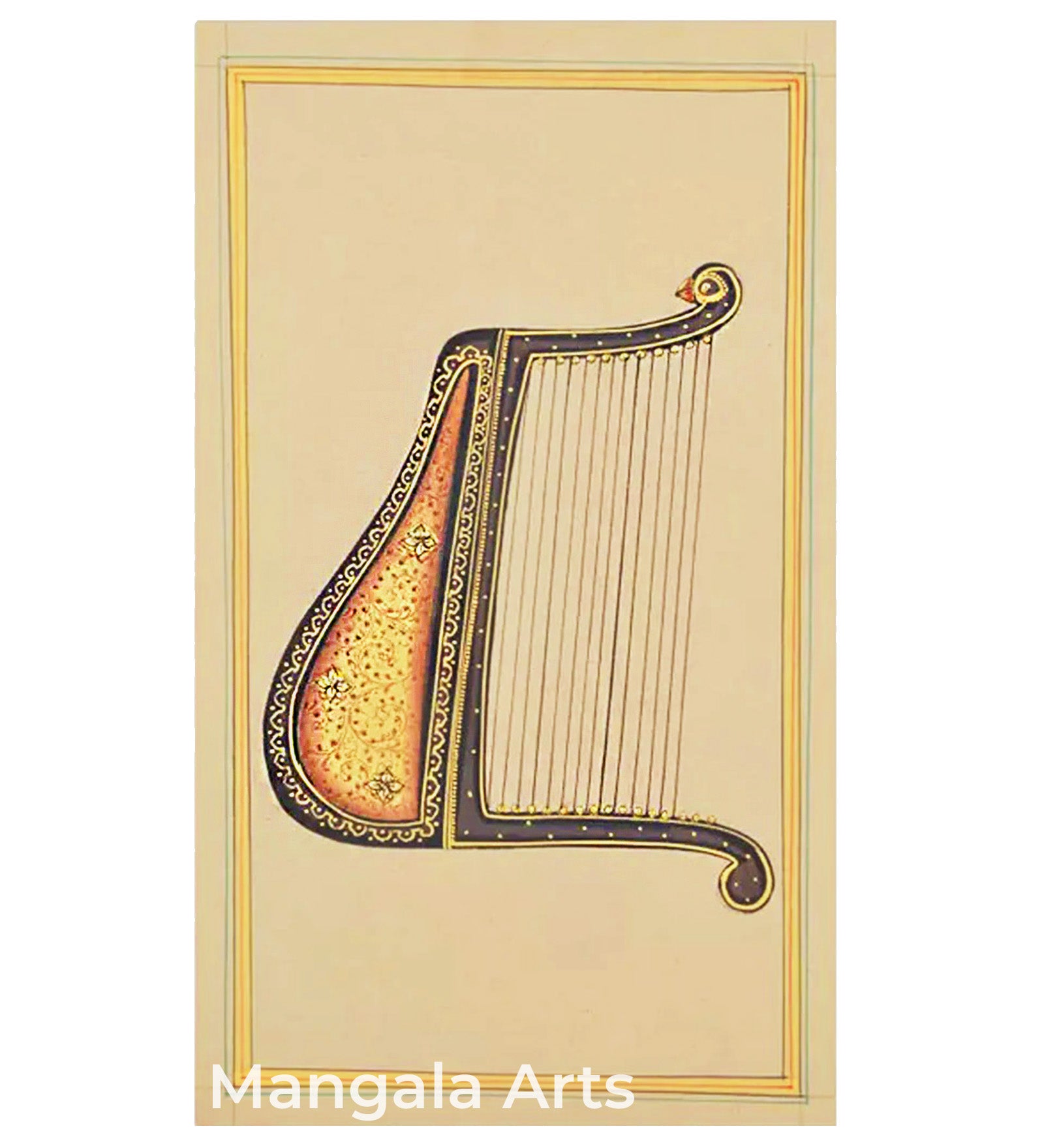 Musical Harp Paper Gold Paint Tanjore Artwork  Wall Decor