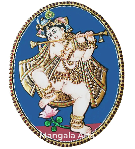 Oval Pullangulal Krishna Antique Finish Tanjore Painting