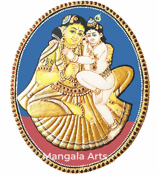 Oval Krishnar Yasodha Antique Finish Tanjore Painting