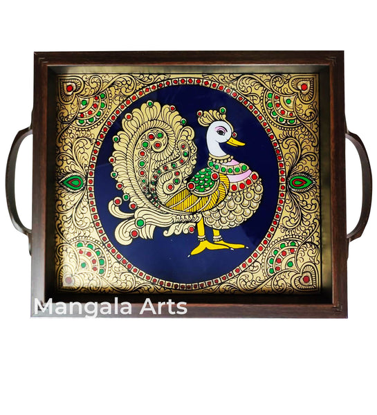 Tanjore Artwork’s Multipurpose Peacock Tray Glass Painting