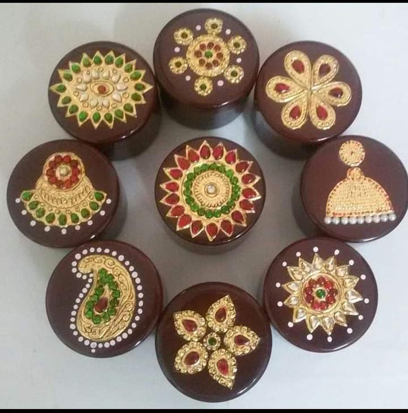 Kumkum Box with Tanjore Painting - Set of 9 Boxes