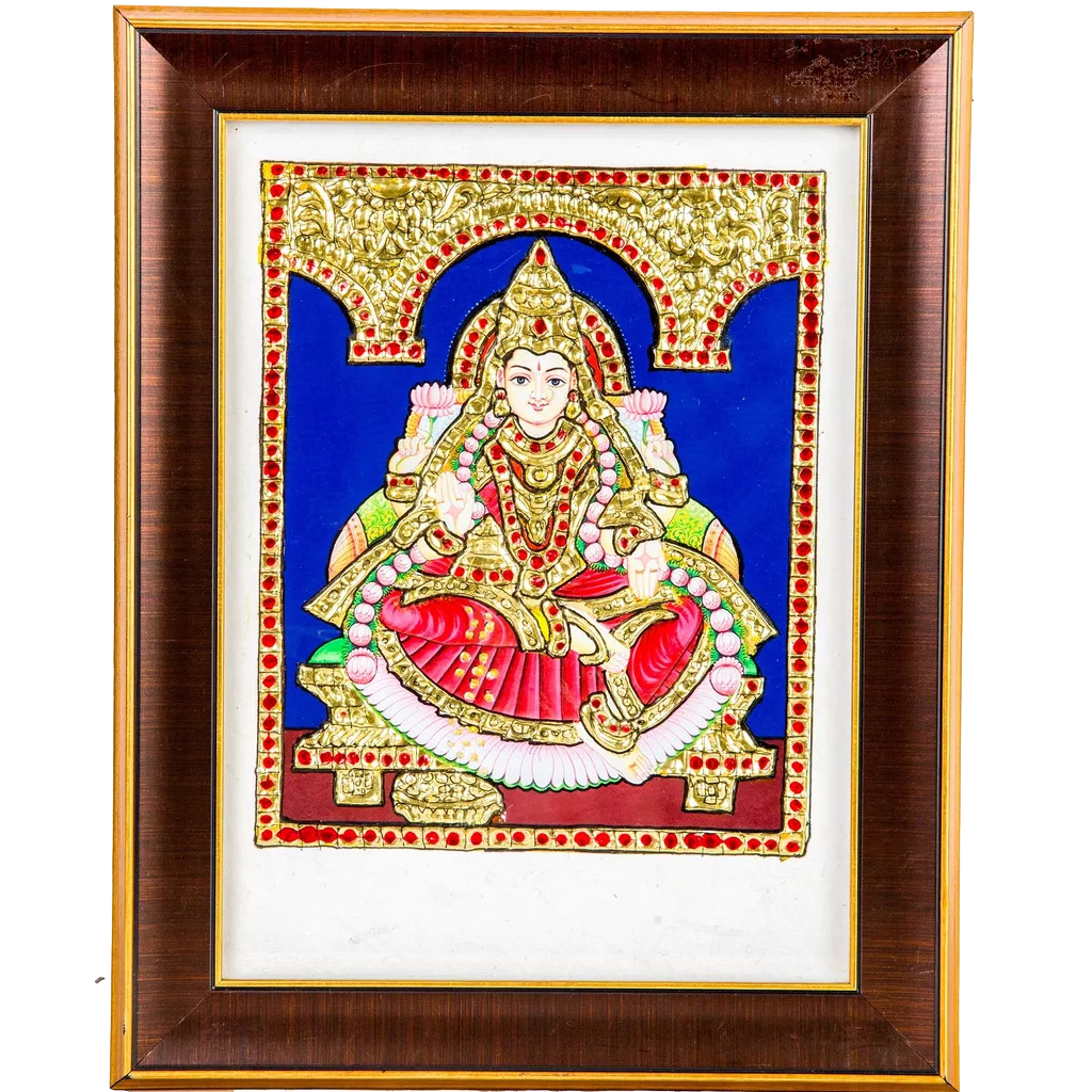 Lakshmi Indian Traditional Tamil Nadu Culture Tanjore Acrylic Base Painting - 20x15cms (8"x6")