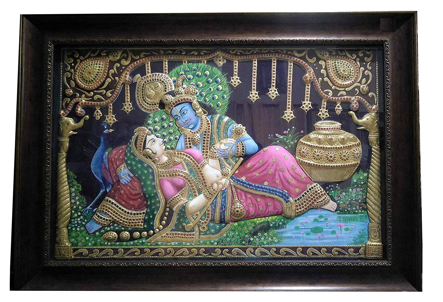 Radha Krishna 3D Super Embossed Antique Finish Tanjore Painting