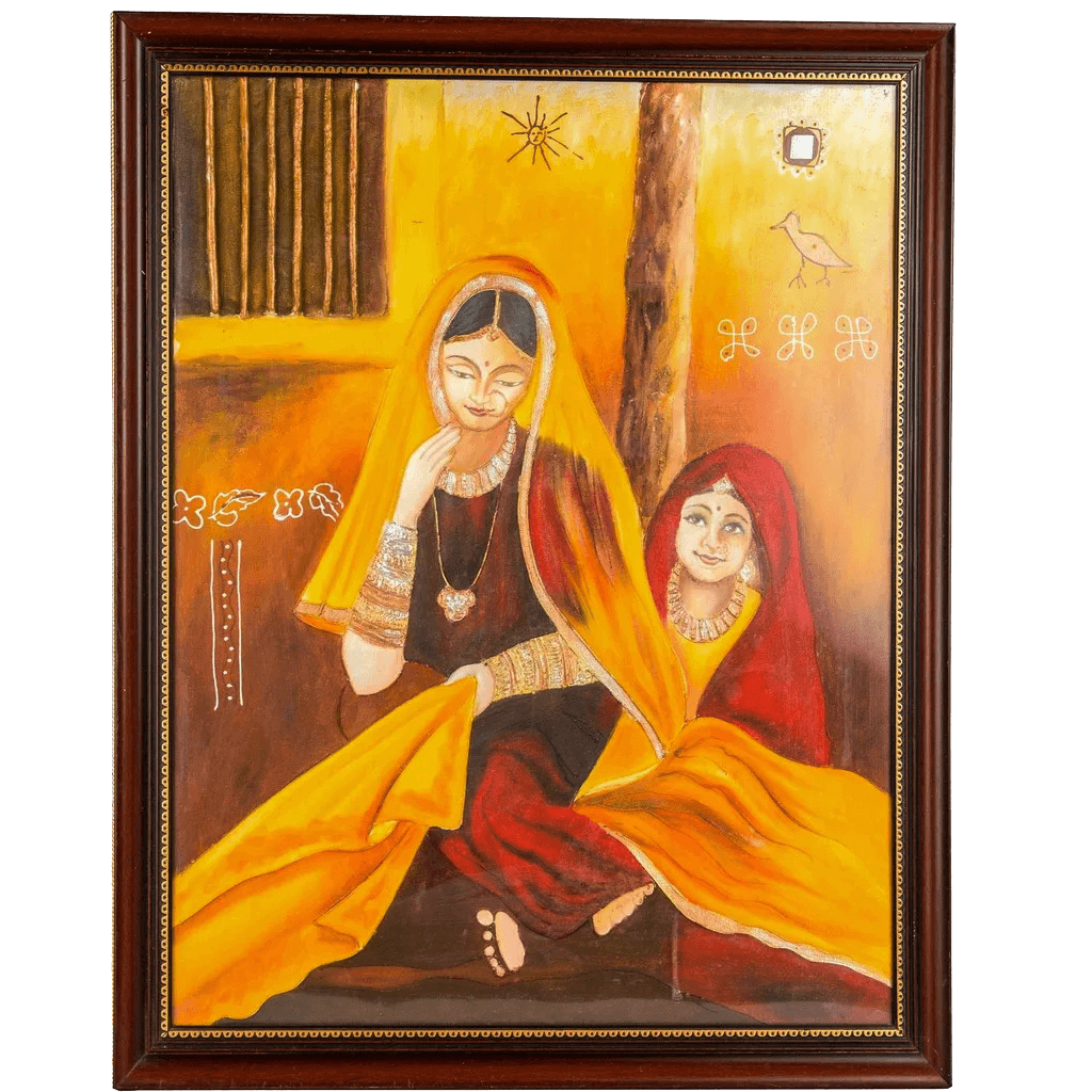 Mangala Art 2 Ladies Wall Decor Without Glass Canvas Oil Painting - 53x63cms (21"x25")