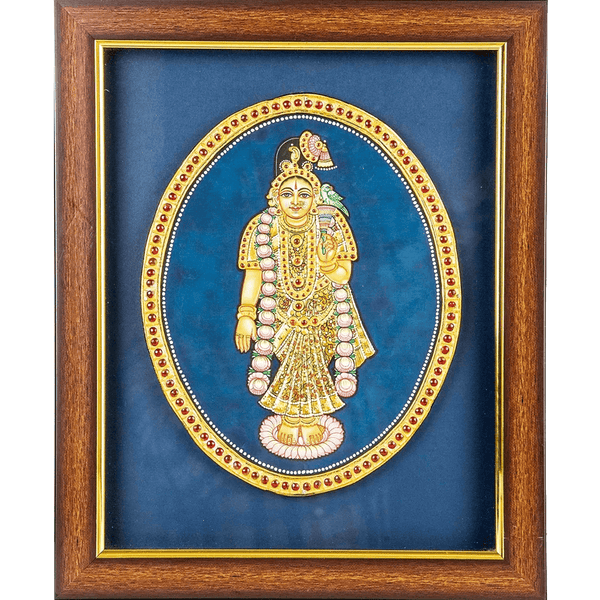 Mangala Art Andal Indian Traditional Tamil Nadu Culture Tanjore Painting - 25x30cms (10"x12")
