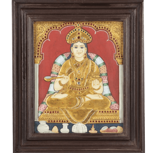 Mangala Art Annapoorni Indian Traditional Tamil Nadu Culture Tanjore Painting - 32x27cms (12.5"x10.5")