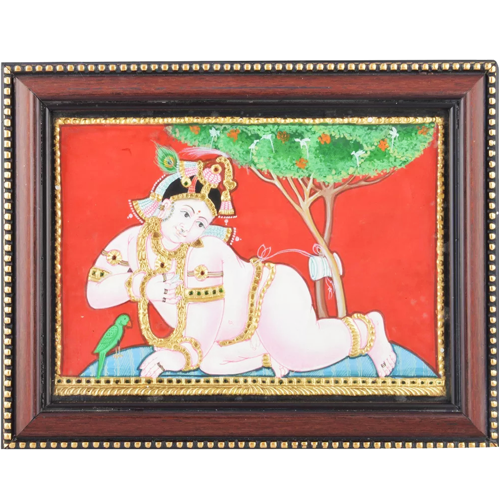 Mangala Art Baby Krishna Indian Traditional Tamil Nadu Culture Tanjore Painting - 22x16cms (8.5"x6.5")