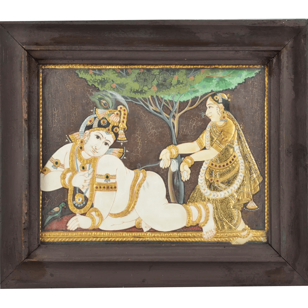 Mangala Art Baby Krishna Indian Traditional Tamil Nadu Culture Tanjore Painting - 32x26cms (12.5"x10.5")