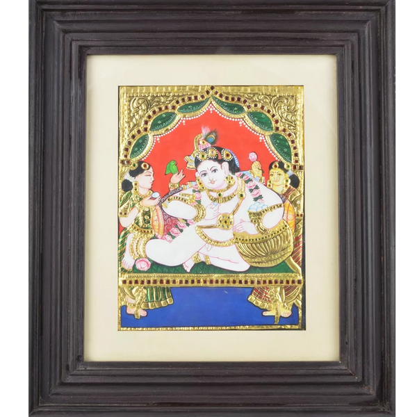 Mangala Art Baby Pot Butter Krishna Indian Traditional Tamil Nadu Culture Tanjore Painting - 33x29cms (13"x11.5")