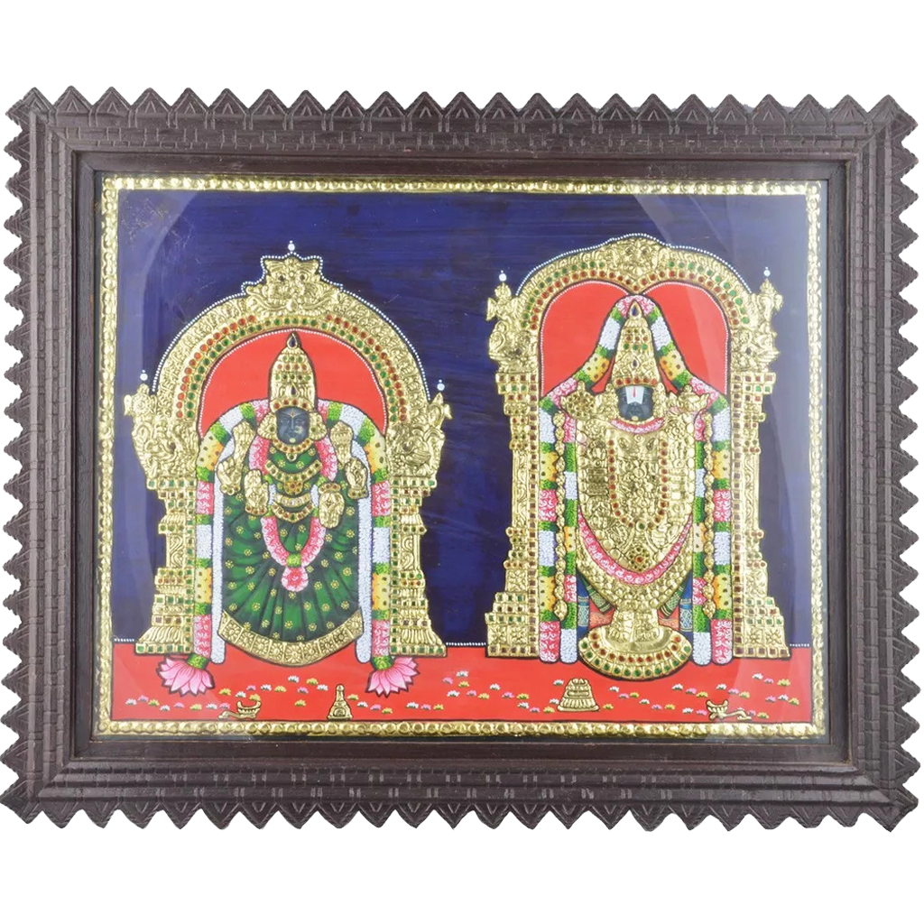Mangala Art Balaji Indian Traditional Tamil Nadu Culture Tanjore Painting - 38x30cms (15"x12")