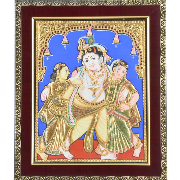 Mangala Art Bama Rukhmani Krishna Indian Traditional Tamil Nadu Culture Tanjore Painting - 20x25cms (8"x10")