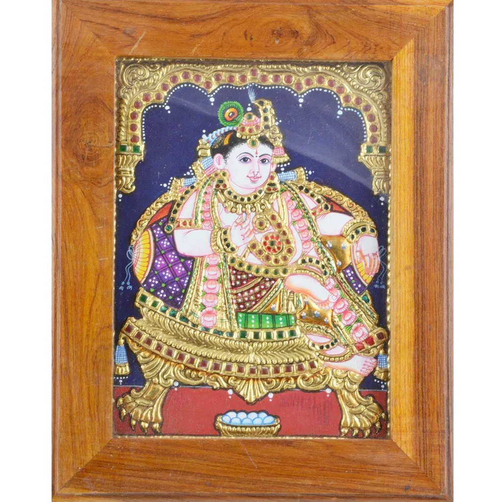 Mangala Art Durbar Krishna Indian Traditional Tamil Nadu Culture Tanjore Painting - 20x25x12cms (8"x10"x5")