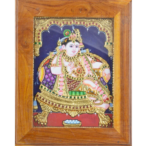 Mangala Art Durbar Krishna Indian Traditional Tamil Nadu Culture Tanjore Painting - 20x25x12cms (8"x10"x5")