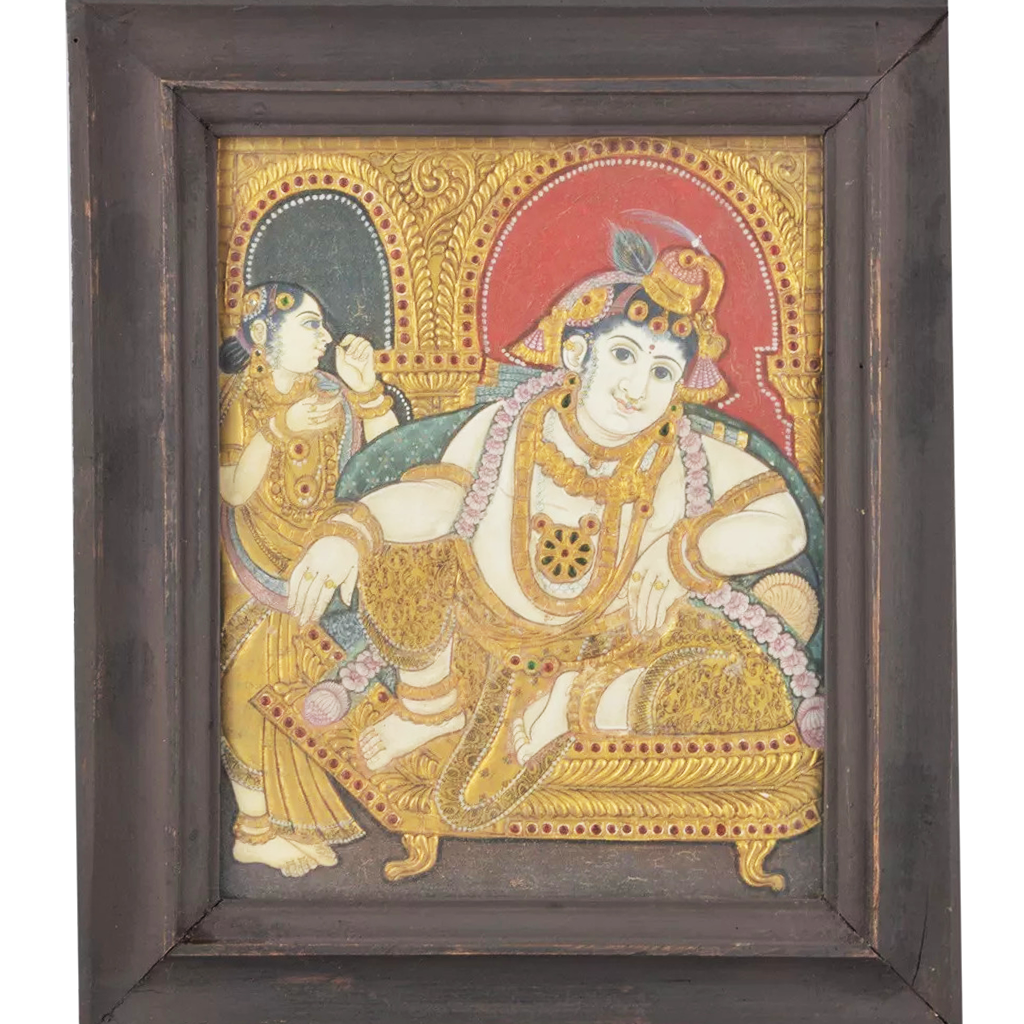 Mangala Art Durbar Krishna Indian Traditional Tamil Nadu Culture Tanjore Painting - 32x26cms (12.5"x10.5")