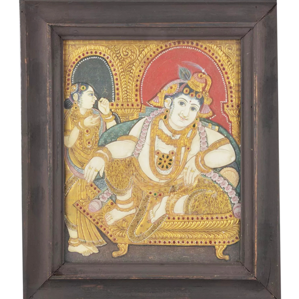 Mangala Art Durbar Krishna Indian Traditional Tamil Nadu Culture Tanjore Painting - 32x26cms (12.5"x10.5")