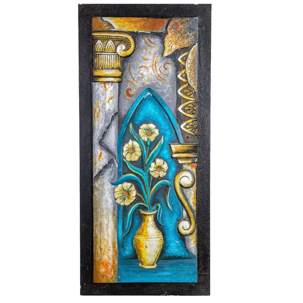 Mangala Art Flower Vase Mural Work Wall Decor Without Frame - 40x84cms (16"x33")