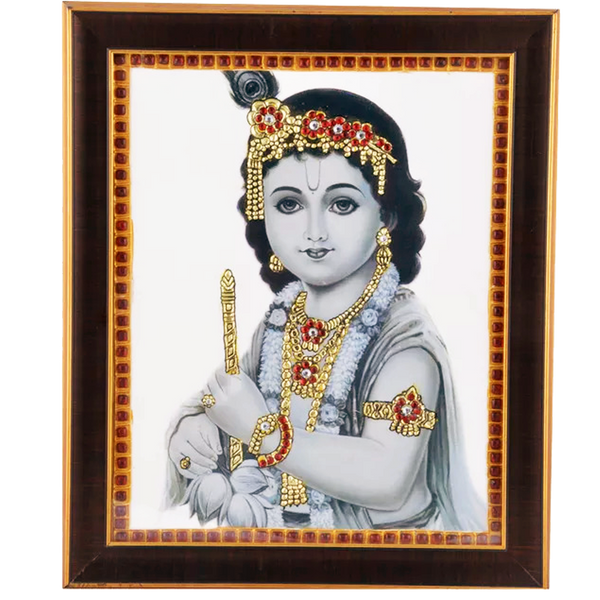 Mangala Arts Flute Krishna Acrylic Base Tanjore Painting