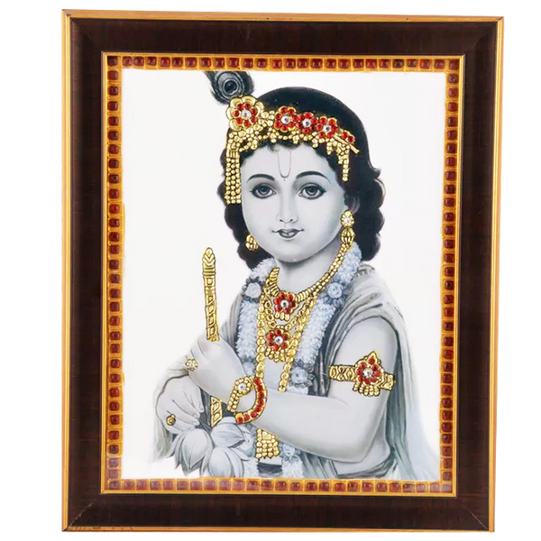 Mangala Arts Flute Krishna Acrylic Base Tanjore Painting