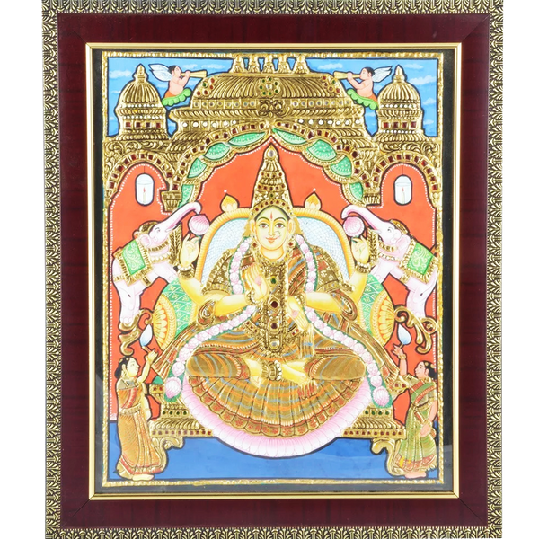 Mangala Art Gaja Lakshmi Indian Traditional Tamil Nadu Culture Tanjore Painting - 25x30cms (10"x12")