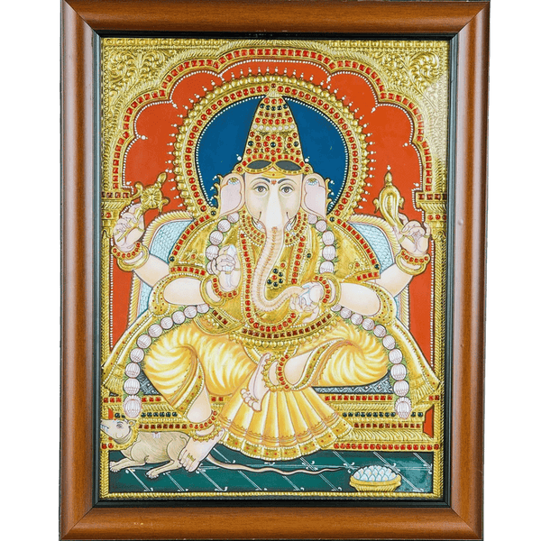 Mangala Art Ganesha Indian Traditional Tamil Nadu Culture Tanjore Painting - 40x35cms (16"x14")