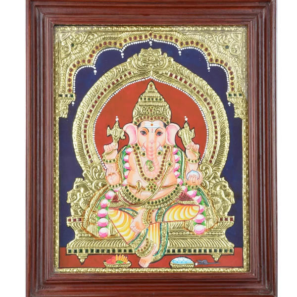Mangala Art Ganesha Indian Traditional Tamil Nadu Culture Tanjore Painting - 43x35cms (17"x14")
