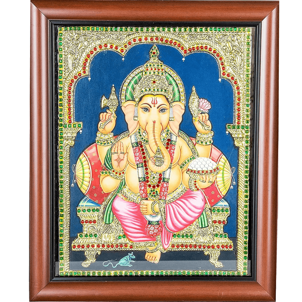 Mangala Art Ganesha Tanjore Paintings, Size:15x12 inches, Color:Multi