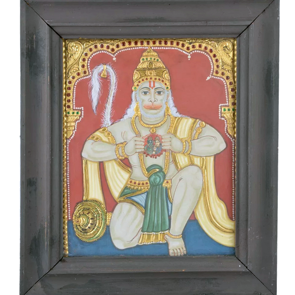 Mangala Art Hanuman Indian Traditional Tamil Nadu Culture Tanjore Painting - 20x25cms (8"x10")