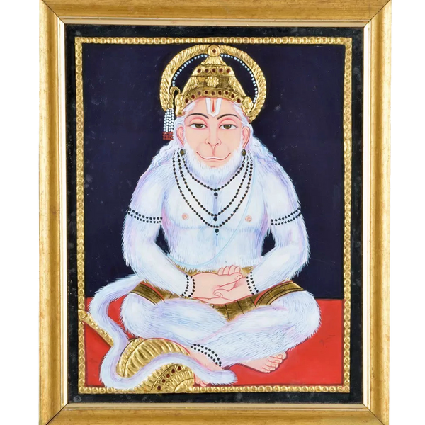 Mangala Art Hanuman Indian Traditional Tamil Nadu Culture Tanjore Painting - 23x28cms (9"x11")