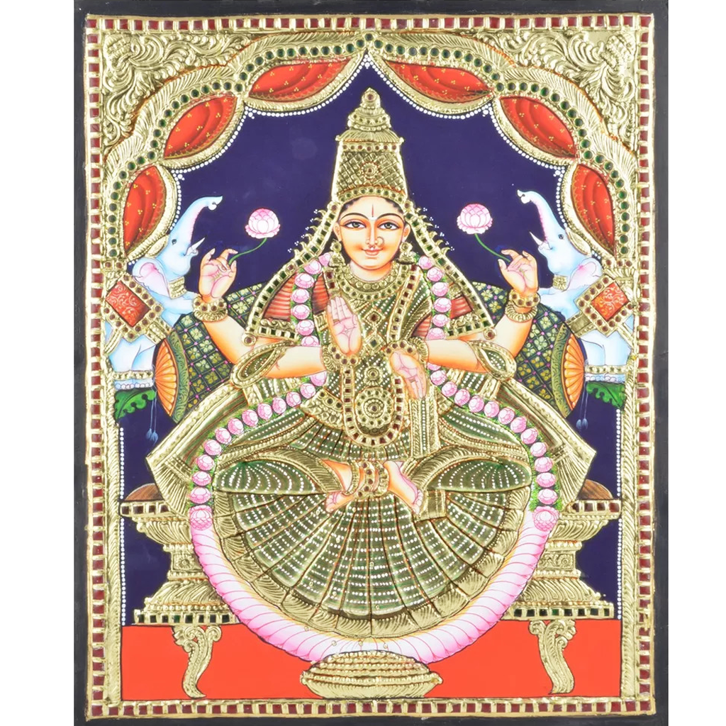 Mangala Art Lakshmi Indian Traditional Tamil Nadu Culture Tanjore Painting - 45x35cms (18"x14")