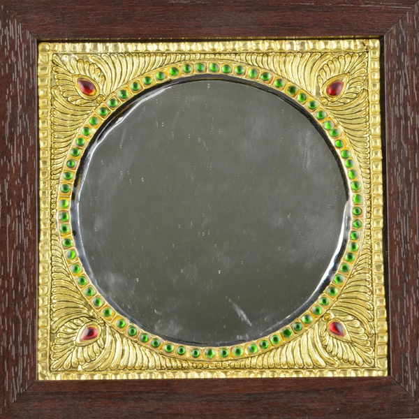 Mangala Art Mirror Indian Traditional Tamil Nadu Culture Tanjore Painting - 18x18cms (7"x7")